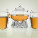 Teekanne aus Glas 1,3 Liter mit Teebechern und Stövchen aus Glas