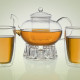 Teekanne aus Glas 1,8 Liter mit Teebechern und Stövchen aus Glas